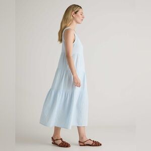 NWT QUINCE 100% Organic Cotton Poplin Tiered Maxi Dress blue